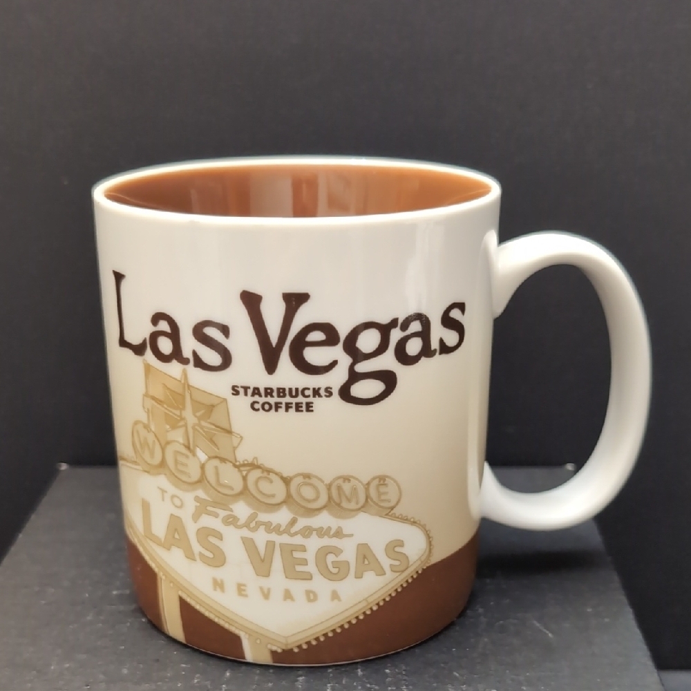 2006 Starbucks Las Vegas Brown/White 16oz Ceramic Coffee Mug.